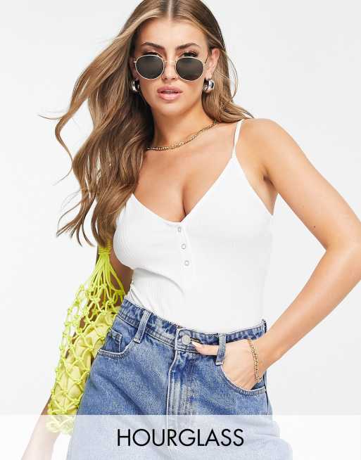 ASOS DESIGN Hourglass - Body met camibandjes en drukknopen aan de voorkant in wit