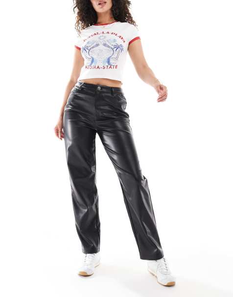 ASOS DESIGN Hourglass - Broek met rechte pijpen van imitatieleer in zwart - view 1