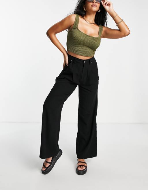 ASOS DESIGN Hourglass - Broek van linnenmix met wijde pijpen in zwart