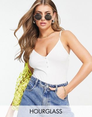 ASOS DESIGN Hourglass cami bodysuit with popper front in white - ASOS Price Checker