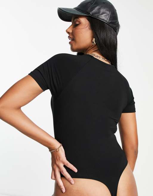 Black Rib Keyhole Bodysuit, Tops