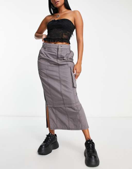 ASOS DESIGN Hourglass cargo midi skirt in grey