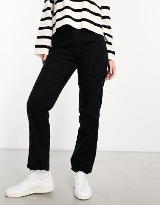 ASOS DESIGN Hourglass clean cargo pants with tab detail in black