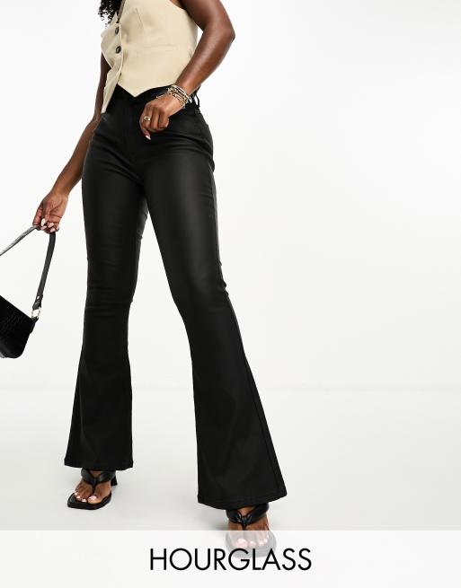 ASOS DESIGN Hourglass faux leather high waist flare pants in black