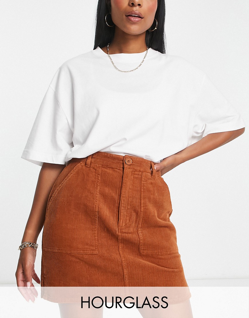ASOS DESIGN Hourglass cord patch pocket mini skirt in rust-Red