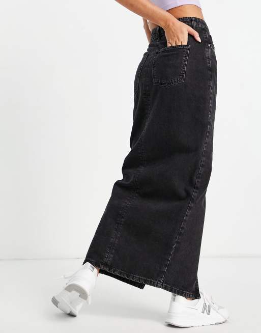 Black maxi jean skirt sale