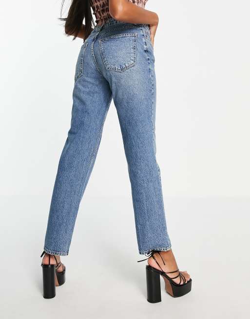 ASOS DESIGN Hourglass cotton blend low rise straight leg jean in mid wash blue - MBLUE, 2 of 4