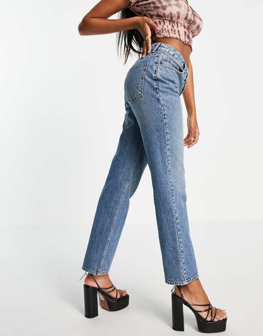 ASOS DESIGN Hourglass cotton blend low rise straight leg jean in mid wash blue - MBLUE, 4 of 4