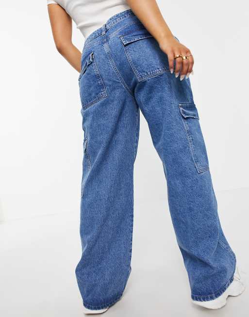 ASOS DESIGN Hourglass cotton blend low rise 'super relaxed' dad jeans with patch pockets in lightwash - MBLUE, 2 of 4