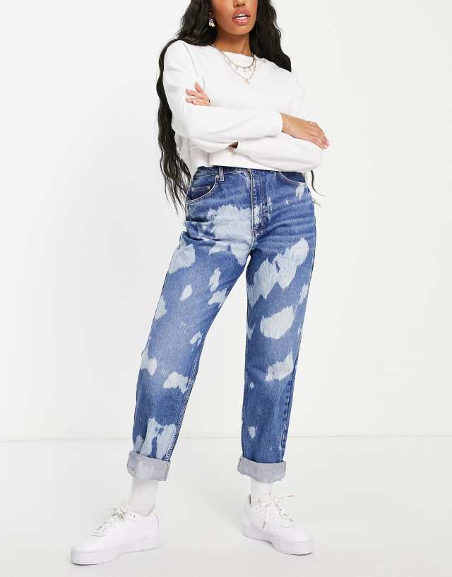 ASOS DESIGN Hourglass cotton blend 'slouchy' mom jeans with paint splatter - MBLUE