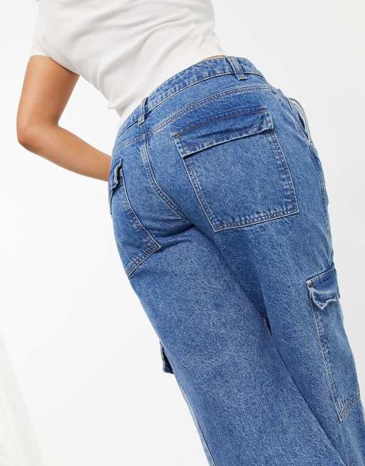 ASOS DESIGN Hourglass cotton low rise 'super relaxed' dad jeans with patch pockets in lightwash - MBLUE, 3 of 4