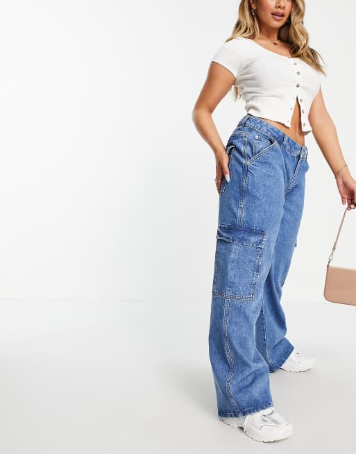 ASOS DESIGN Hourglass cotton low rise 'super relaxed' dad jeans with patch pockets in lightwash - MBLUE, 4 of 4