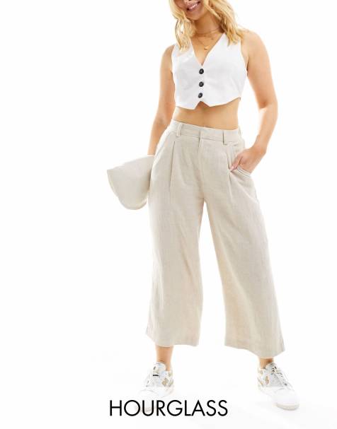 ASOS DESIGN Hourglass - Culotte dad in misto lino color pietra - view 1