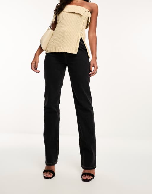 ASOS DESIGN Hourglass – Czarne jeansy o prostym kroju ze średnim stanem , 4 z 5