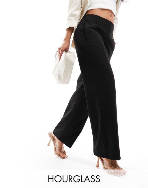 ASOS DESIGN Hourglass – Czarne spodnie z prostymi nogawkami i średnim stanem