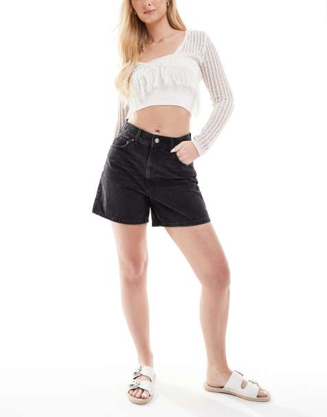ASOS DESIGN Hourglass – Czarne szorty jeansowe o fasonie dad - view 1