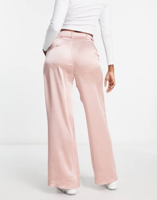 ASOS DESIGN Hourglass – Dad-Hose in Rosa mit weitem Schnitt und Satinanteil , 2 von 4