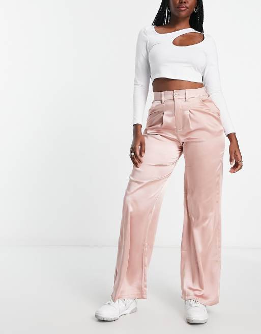 ASOS DESIGN Hourglass – Dad-Hose in Rosa mit weitem Schnitt und Satinanteil , 4 von 4