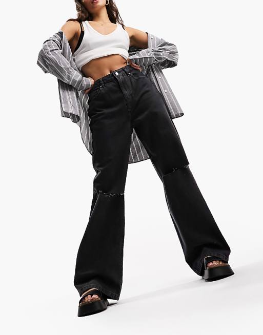 ASOS DESIGN Hourglass dad jeans in washed black with rips | ASOS