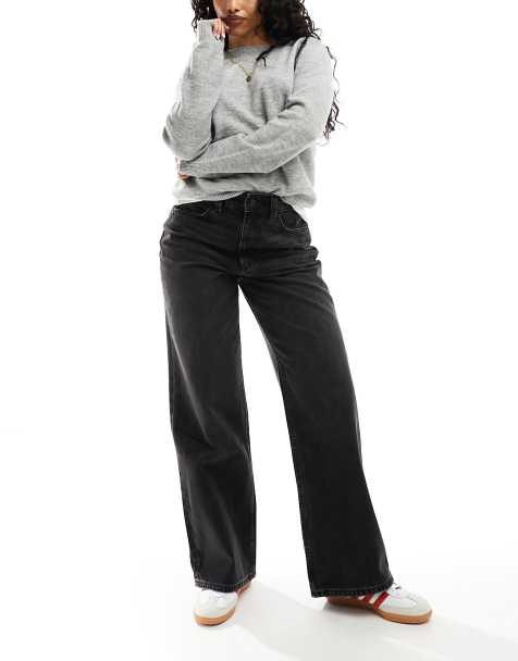 ASOS DESIGN Hourglass - Dad jeans met wijde pijpen in zwarte wassing - view 1