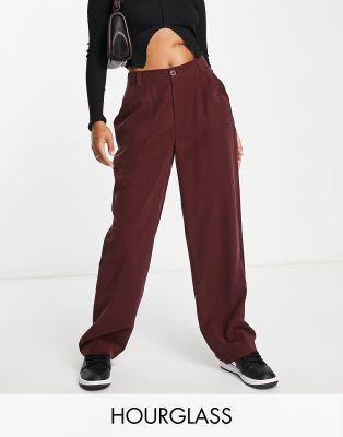 Asos Design Hourglass Dad Pants In Oxblood-brown