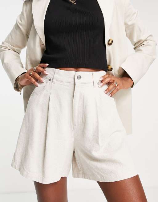 ASOS DESIGN Hourglass - Dad short van linnenmix in lichtbeige 