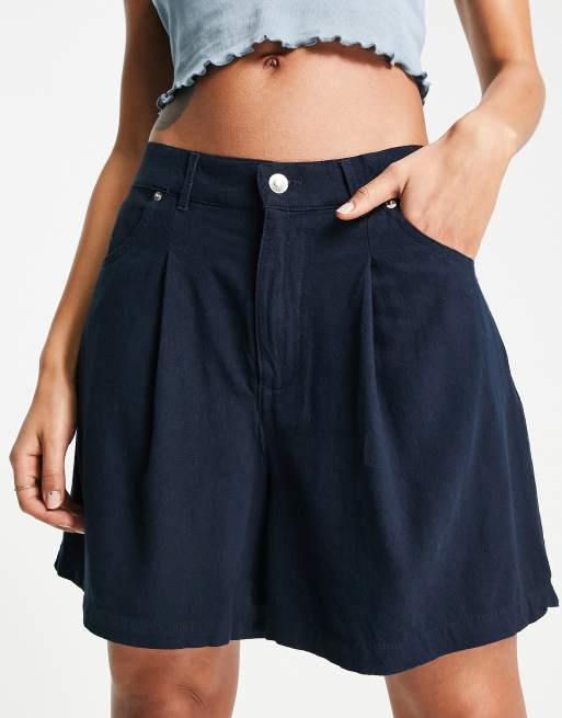 ASOS DESIGN Hourglass dad short with linen in navy, 2 of 4