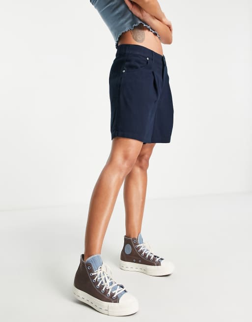 ASOS DESIGN Hourglass dad short with linen in navy, 3 of 4