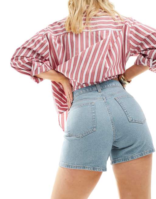 ASOS DESIGN Hourglass denim dad short in light wash blue, 2 of 5