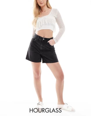 ASOS DESIGN Hourglass denim dad short in wash black
