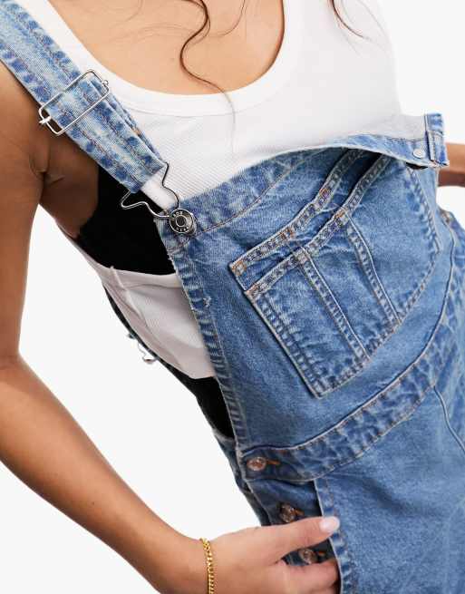ASOS DESIGN Hourglass denim dungaree in mid blue, 3 of 5