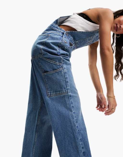 ASOS DESIGN Hourglass denim dungaree in mid blue, 5 of 5