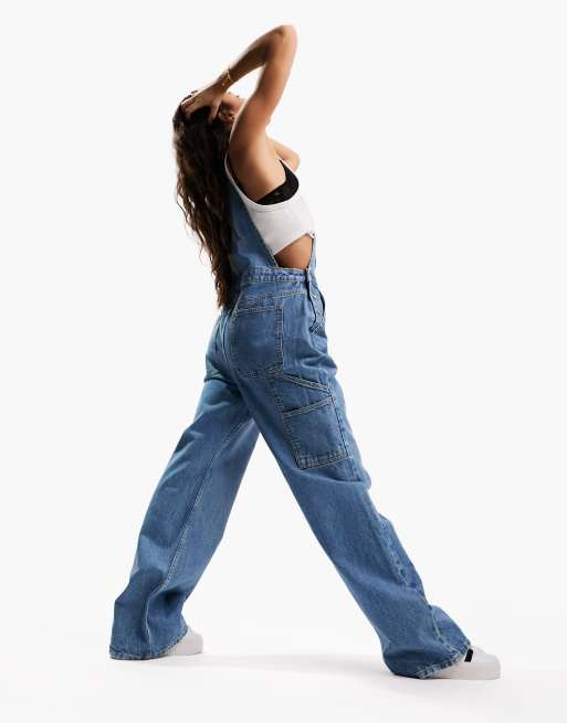 ASOS DESIGN Hourglass denim dungarees in mid blue, 4 of 5