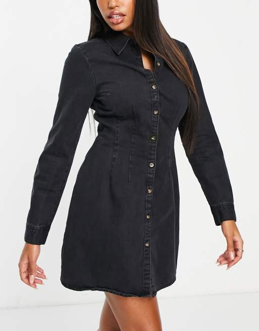 Long sleeve black denim cheap dress