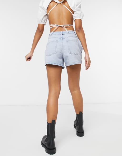 ASOS DESIGN Hourglass denim high rise '80's' mom shorts in lightwash, 2 of 4