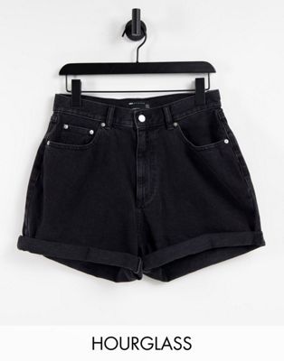 ASOS DESIGN HOURGLASS DENIM HIGH RISE SLOUCHY DENIM SHORTS IN WASHED BLACK,SS21SBDM001H