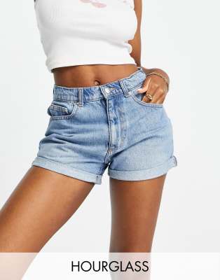 Джинсовые шорты ASOS DESIGN Hourglass из джинсовой ткани с высокой посадкой и напуском для мам среднего размера - ЧЕРНЫЙ 4990₽