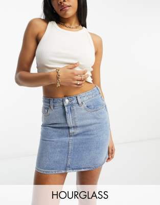 Asos Design Hourglass Denim High Waist Mini Skirt In Midwash Blue