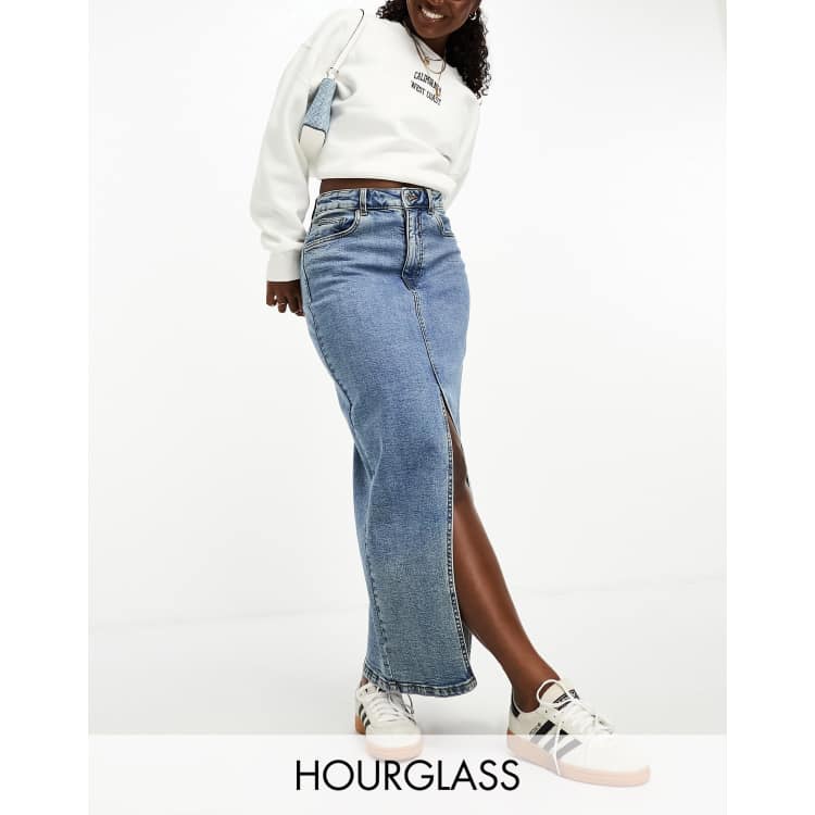 ASOS DESIGN Hourglass denim maxi skirt with split hem in