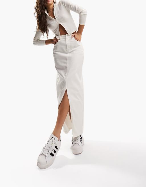 ASOS DESIGN Hourglass - Denim midi rok met split in de zoom in ecru