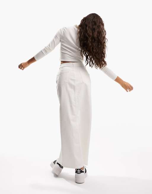 ASOS DESIGN Hourglass - Denim midi rok met split in de zoom in ecru, 2 van 5
