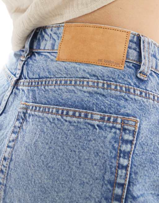 ASOS DESIGN Hourglass denim relaxed shorts in midwash blue