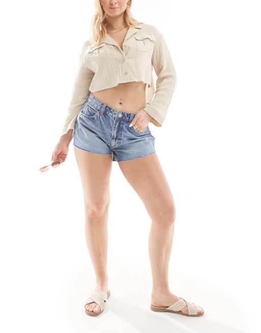 ASOS DESIGN Hourglass denim relaxed shorts in midwash blue