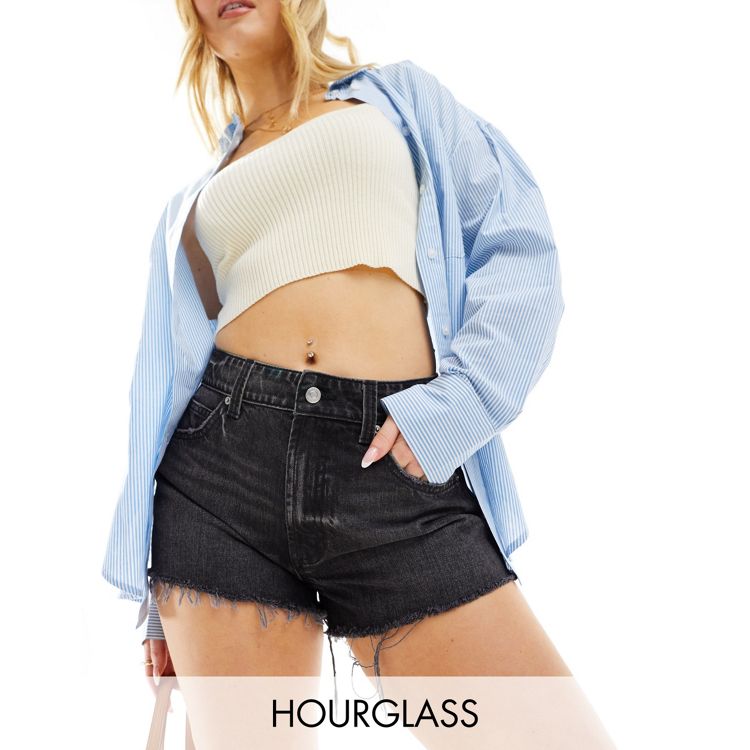 ASOS DESIGN Hourglass denim 'relaxed' shorts in midwash blue