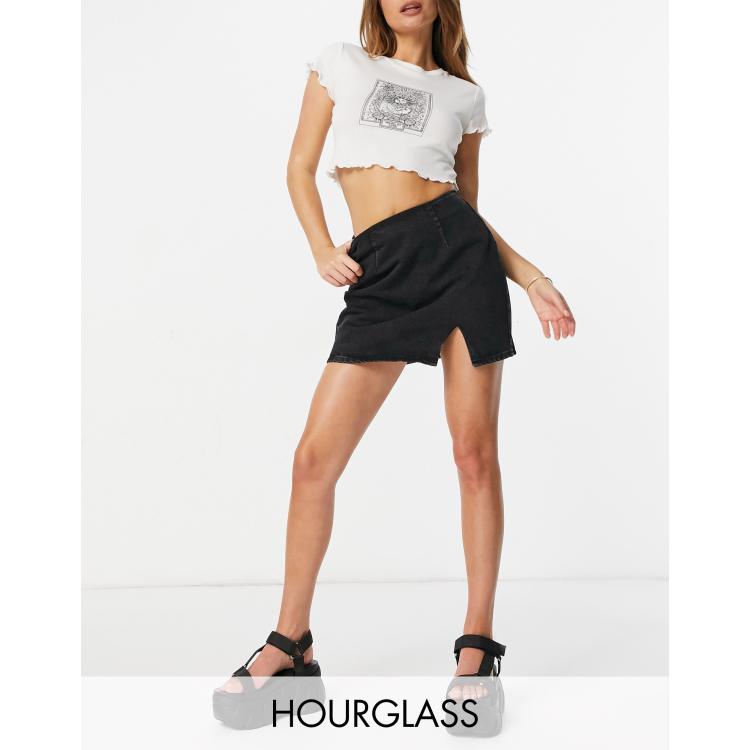 ASOS DESIGN Hourglass denim side split mini skirt in black