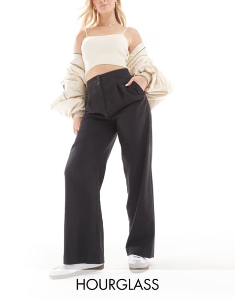 ASOS DESIGN Hourglass – Dopasowane czarne spodnie dad z szerokimi nogawkami - view 1