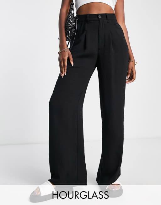 ASOS DESIGN fold over ruched waist flare trousers in black