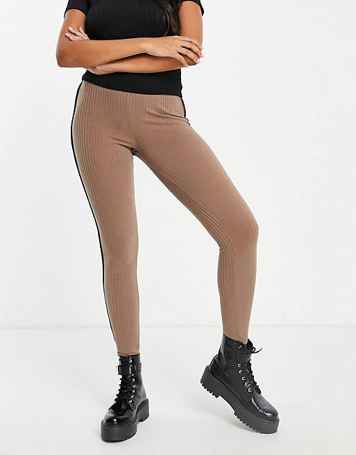 Women Hourglass exclusive rib legging co-ord with exposed seam in brown 