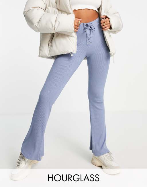ASOS DESIGN Hourglass - Exclusives - Geribbelde flare broek met vetersluiting in blauw