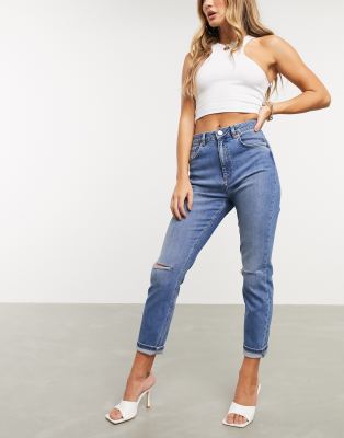 jean mom slim taille haute